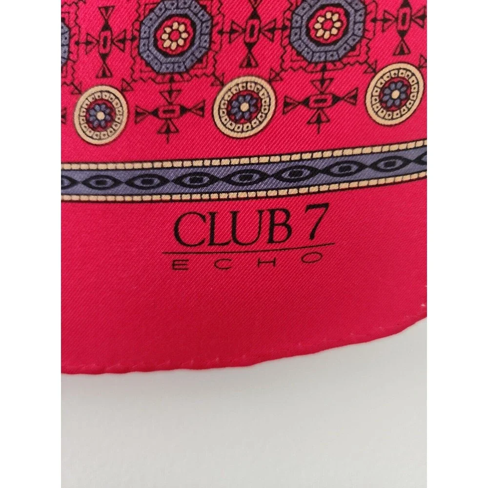 Club 7 Echo Silk Scarf Rectangular Logo Red Gray 11.5